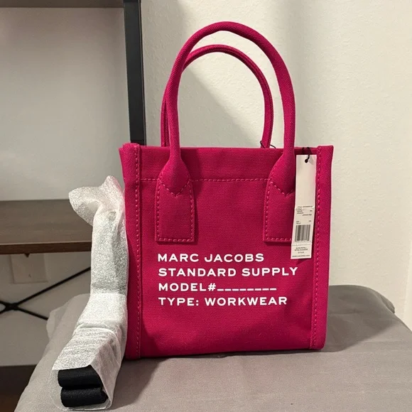NWT MARC JACOBS Standard Supply Small Canvas Tote Crossbody Bag In Lipstick Pink - Picture 2 of 7